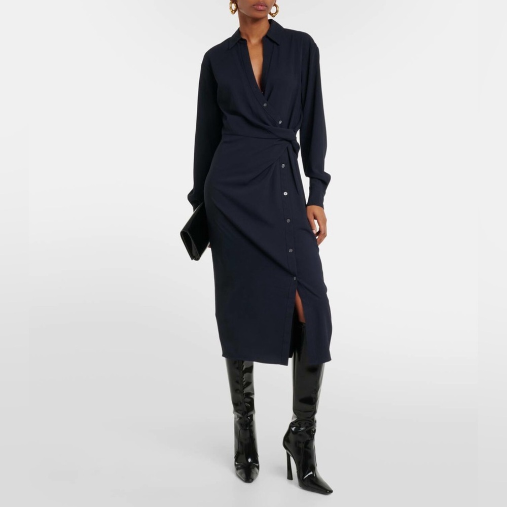 NWT Veronica Beard Wright Crepe Midi Wrap Dress Navy